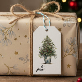 Elegant Winter Botanical Gift Tag with Pine Tree Cadeaulabel