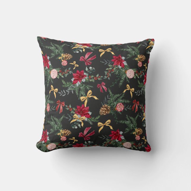 Elegant Winter Botanical Greenery and Bow Pattern Kussen (Voorkant)