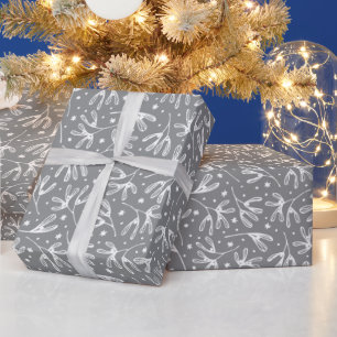 Elegant Winter Botanicals Grey & White Mistletoe Cadeaupapier