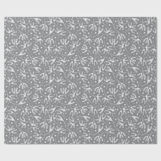 Elegant Winter Botanicals Grey & White Mistletoe Cadeaupapier (Vlak)