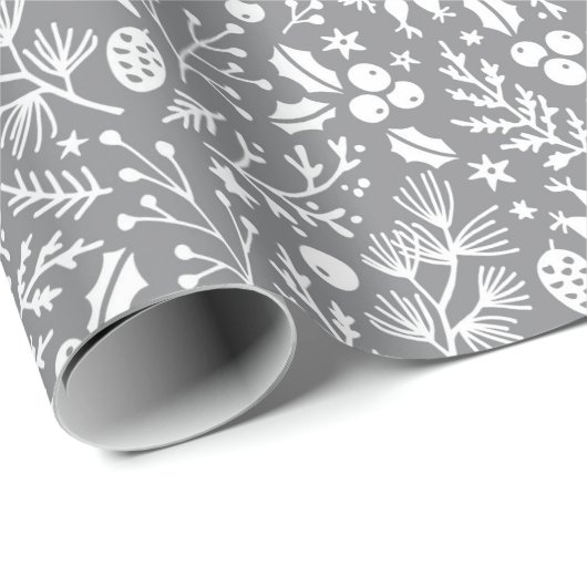 Elegant Winter Botanicals in grijs en wit Cadeaupapier (Rol Hoek)