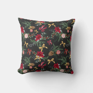 Elegant Winter Botanisch Groen en Strikpatroon Kussen