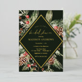 Elegant Winter Evergreen Poinsettia Vrijgezellenfe Folie Uitnodiging (Staand Voorkant)