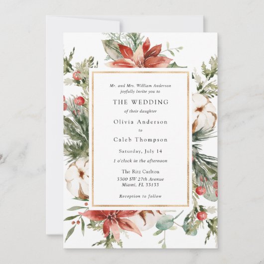 Elegant Winter Evergreen Wedding Invitation Kaart (Voorkant)