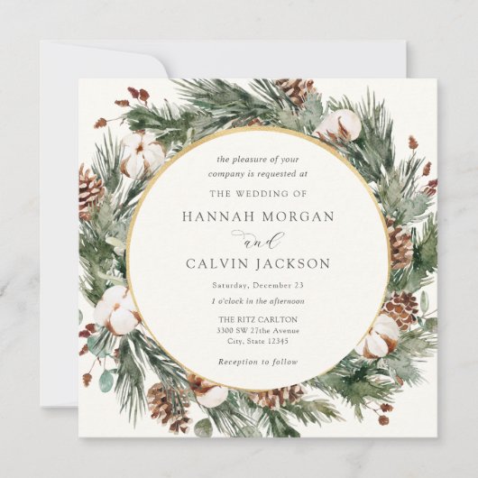 Elegant Winter Evergreen Wedding Kaart (Voorkant)