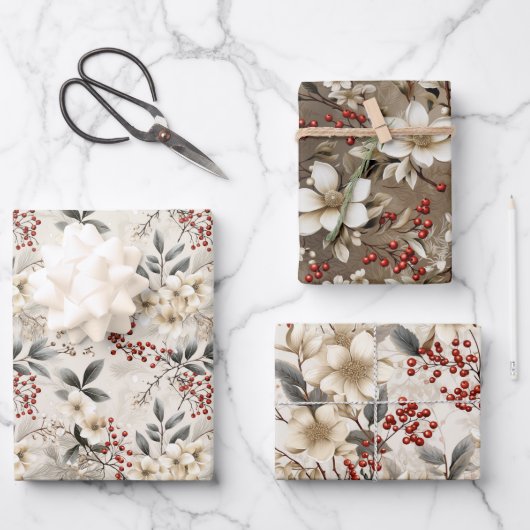 Elegant Winter Flora Feestelijk Wrap Design Inpakpapier Vel (Voorkant)