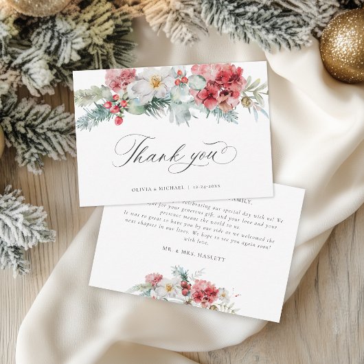Elegant Winter Floral kerstbruiloft Bedankkaart