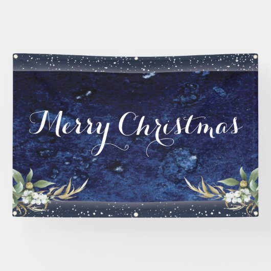 Elegant Winter Floral Merry Kerstmis Spandoek (Horizontaal)