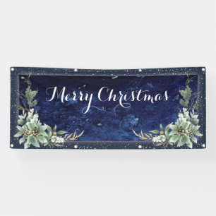 Elegant Winter Floral Merry Kerstmis Spandoek