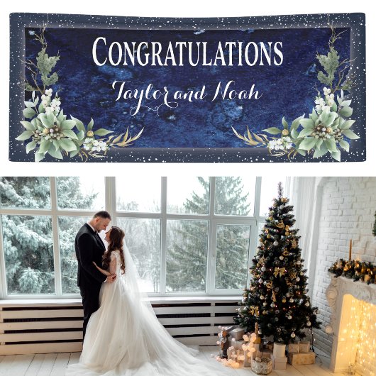 Elegant Winter Floral Wedding Gefeliciteerd Spandoek