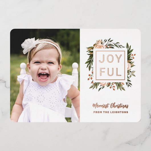 Elegant Winter Florals | Jonge kerstfoto's Folie Feestdagenkaart (Voorkant)
