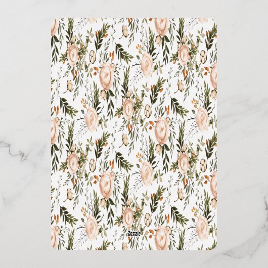 Elegant Winter Florals | Jonge kerstfoto's Folie Feestdagenkaart (Achterkant)