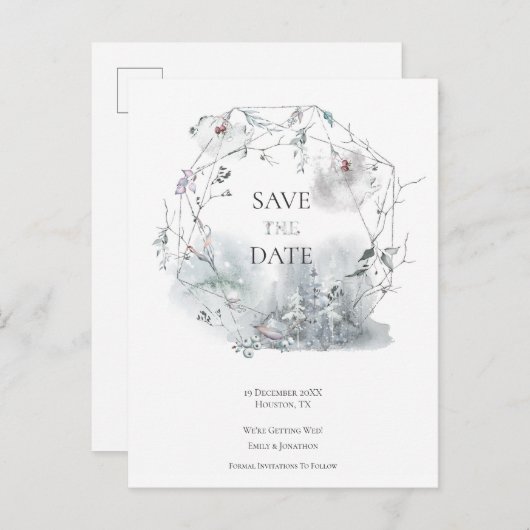 Elegant Winter Foliage Bruiloft Save The Date Aankondigingskaart (Voorkant / Achterkant)
