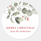 Elegant Winter Foliage en Holly Berries Ronde Sticker (Voorkant)