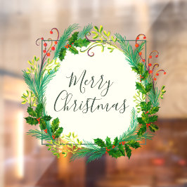 Elegant Winter Foliage Wreath Merry Kerstmis Raamsticker
