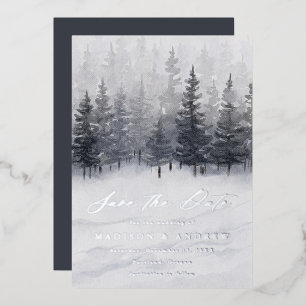 Elegant Winter Forest Folie Save the Date Kaart