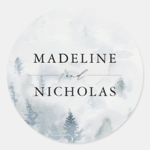 Elegant Winter Forest Personalized Wedding Ronde Sticker