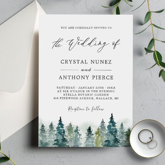 Elegant Winter Forest Pine Trees Wedding Kaart