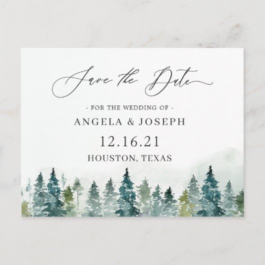 Elegant Winter Forest Wedding Save the Date Briefkaart (Voorkant)