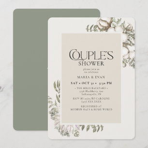 Elegant Winter Greenery Floral Couple's Shower Kaart