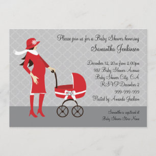 Elegant Winter Grijs en Rood Baby shower Kaart