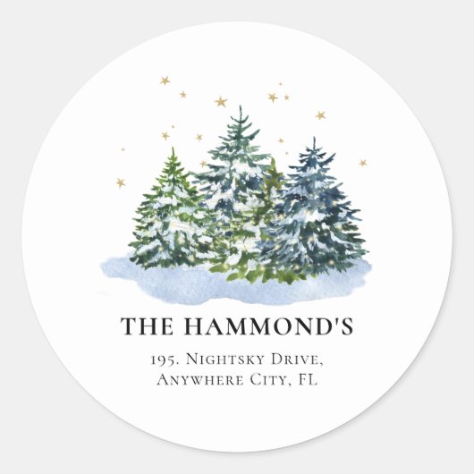 Elegant Winter Kerstboom Retouradres Label (Voorkant)
