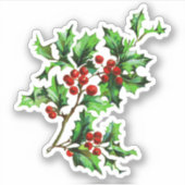 Elegant  Winter Kerstmis Holly Berries Sticker (Voorkant)