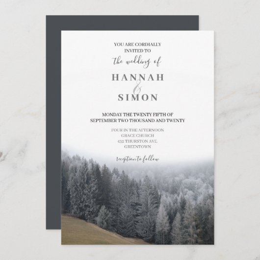 Elegant Winter Mountain Pines Wedding Invitation Kaart (Voorkant / Achterkant)