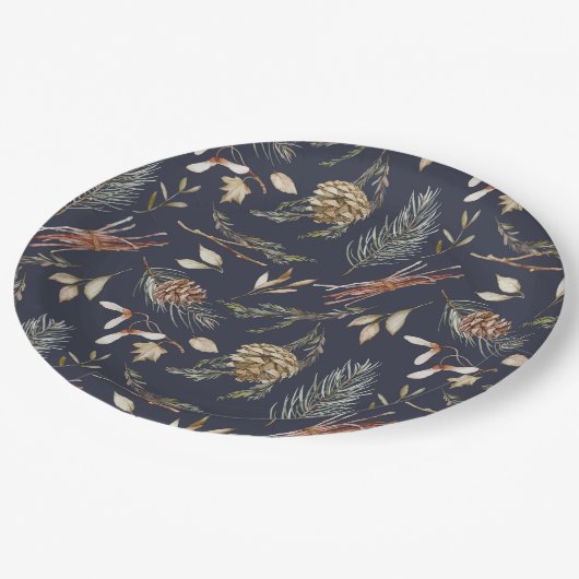 Elegant Winter Paper Plates with Pinecones Papieren Bordje (Gekanteld)