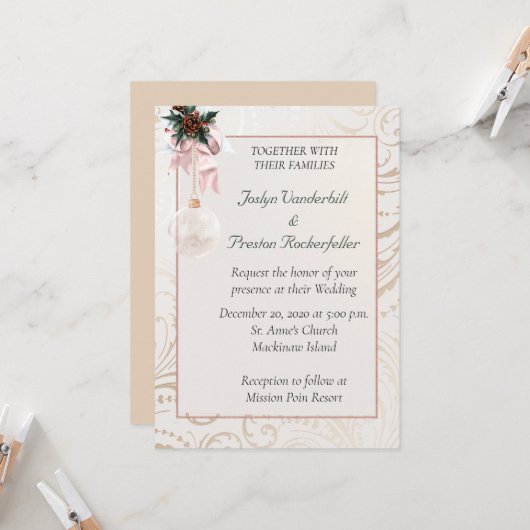 Elegant Winter Photo Wedding Invitation Kaart (Voorkant / Achterkant in situ)