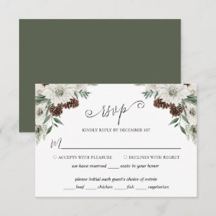Elegant Winter Pine Cone Wedding RSVP Kaartje