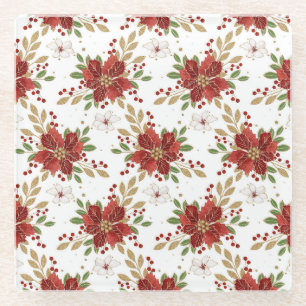 Elegant Winter Poinsettia Bloempatroon Glazen Onderzetter