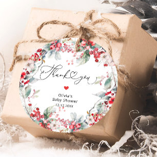 Elegant Winter Red Floral Baby shower Bedankt Bedankjes Labels