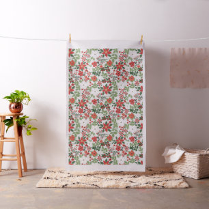 Elegant Winter Red White Floral Painting Stof
