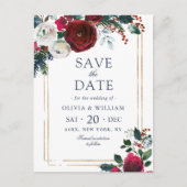 Elegant Winter Rozen Foliage Bruiloft Save the Dat Briefkaart (Voorkant)