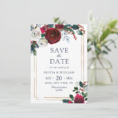 Elegant Winter Rozen Foliage Waterverf Weddenschap Save The Date (Staand voorkant)