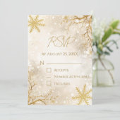 Elegant Winter RSVP Card | Ivory & Gold Snowflake Kaart (Staand voorkant)