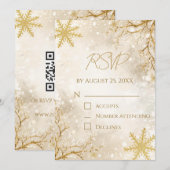 Elegant Winter RSVP Card | Ivory & Gold Snowflake Kaart (Voorkant / Achterkant)