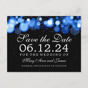Elegant Winter Save the Date Blue Lights Aankondigingskaart