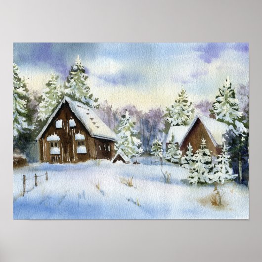 Elegant Winter Snow Effect House Forest Landscape Poster (Voorkant)