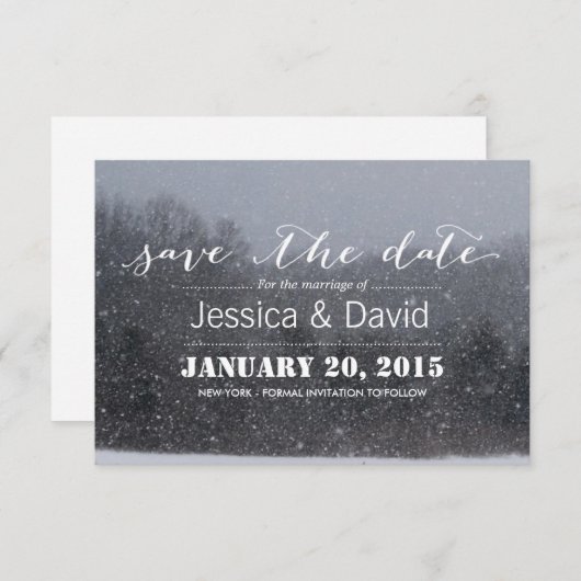 Elegant Winter Snow Theme Save the Date (Voorkant / Achterkant)