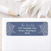 Elegant Winter Snowflake Design in Blauw Etiket (Insitu)