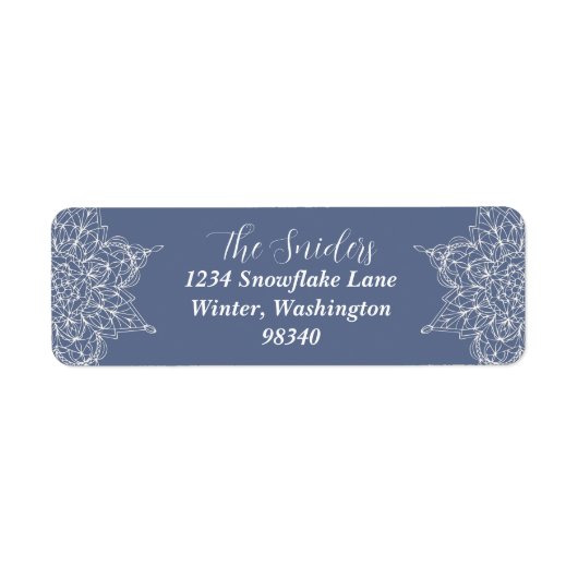 Elegant Winter Snowflake Design in Blauw Etiket (Voorkant)