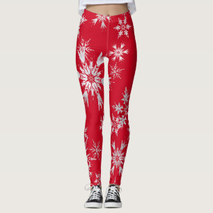 Elegant Winter Snowflakes   Rode achtergrond Leggings