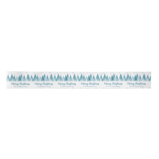 Elegant Winter Trees Custom Blue Merry Kerstmis Lint (Voorkant)