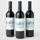 Elegant Winter Trees Custom Blue Merry Kerstmis Wijn Etiket (Flessen)
