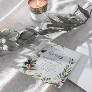 Elegant Winter Waterverf groen Vrijgezellenfeest Kaart