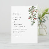 Elegant Winter Wedding Burgundy Greenery Invitatio Kaart (Staand voorkant)