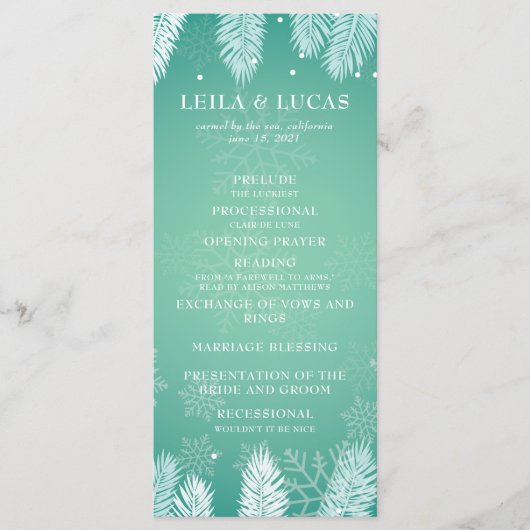 Elegant Winter Wedding Ceremony Programme Programma (Voorkant)