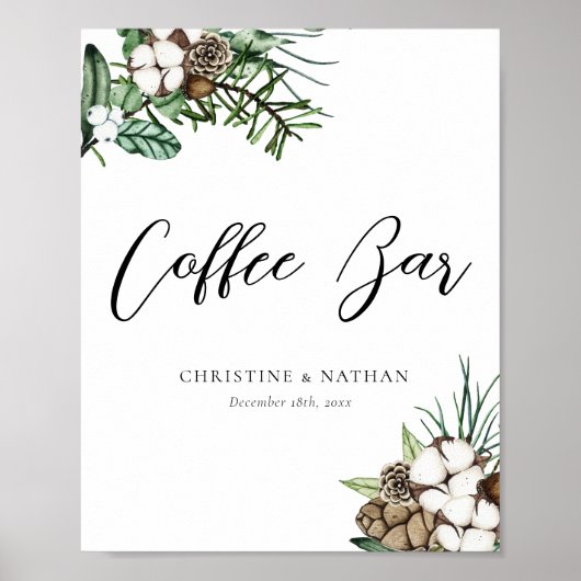 Elegant Winter Wedding Coffee Bar Sign Poster (Voorkant)